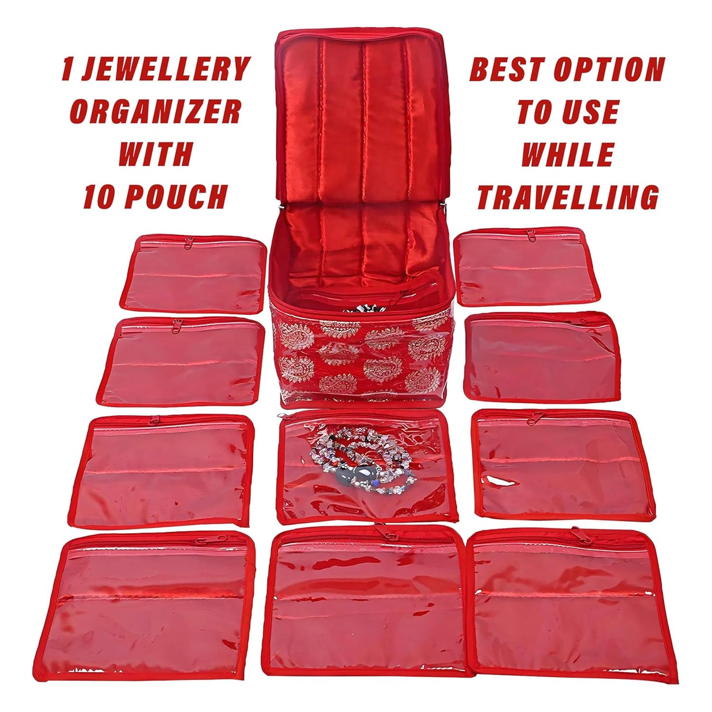 Kuber Industries Brocade Jewellery kit with 10 Pouch