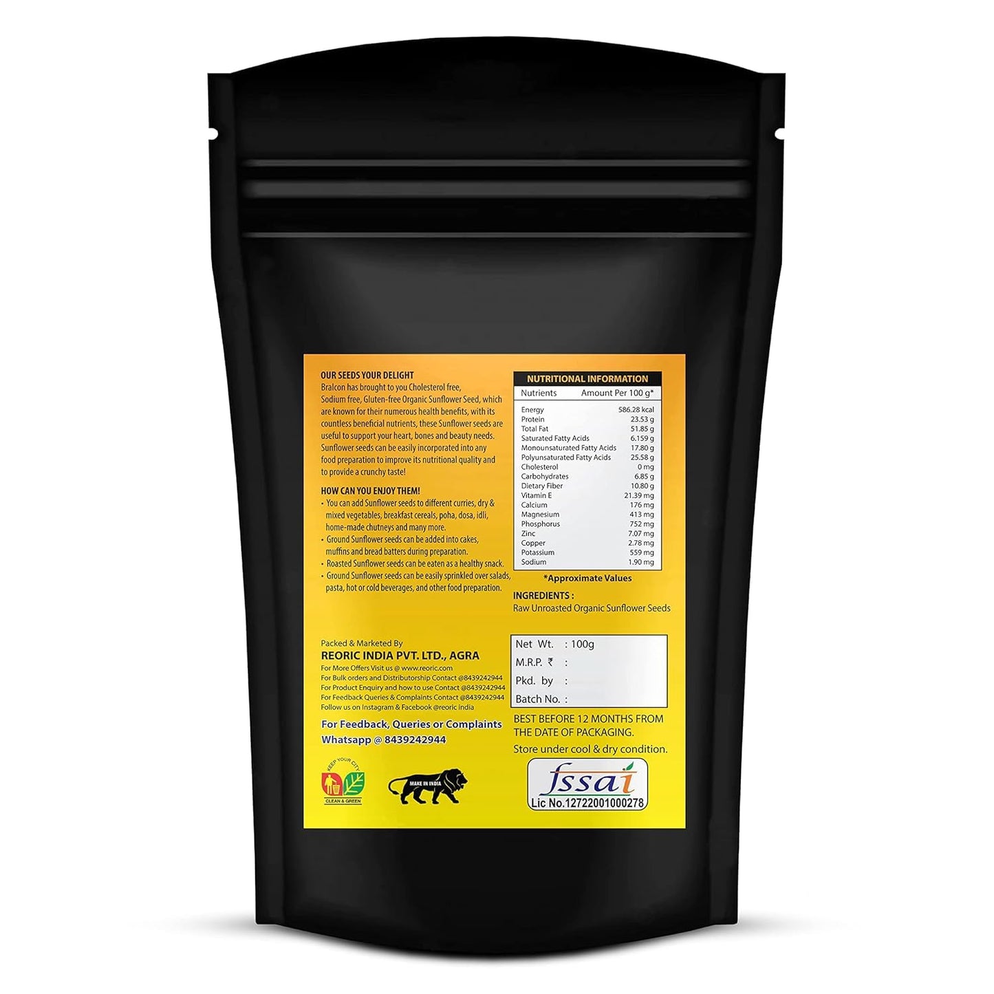 Bralcon Organic Seeds Combo (Sunflower Seeds- 100 gm, Pumpkin Seeds -100 gm)