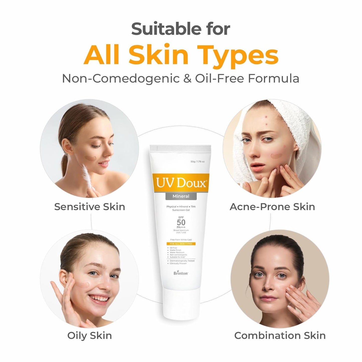 UV Doux Tinted Mineral Sunscreen SPF 50 PA+++ | No White Cast | Zinc & Iron Oxide | Water Resistant | Benzene-Free | Universal Tint for Sensitive Skin | Broad Spectrum 100% Mineral | Safe for Kids 3+ | 50 g