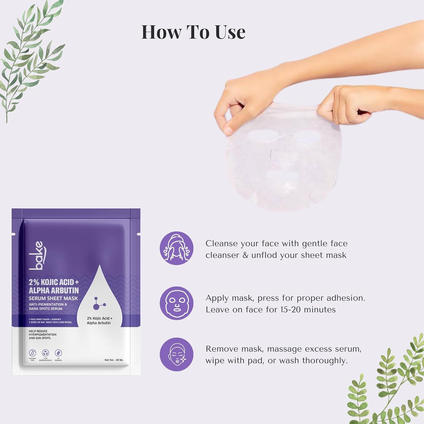 Bake 2% Kojic Acid + Alpha Arbutin Serum Sheet Mask, Dark Circles, 20 gm