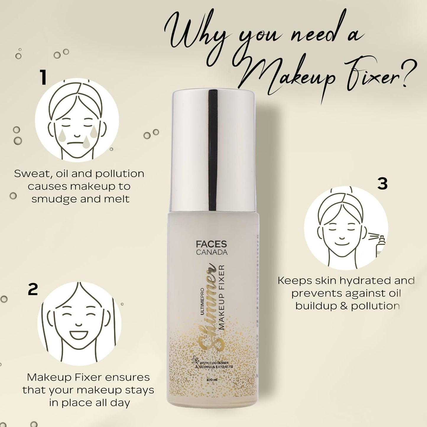 FACESCANADA Ultime Pro Shimmer Makeup Fixer, 100Ml | Long Lasting Makeup Setting Spray | Keeps Makeup Intact