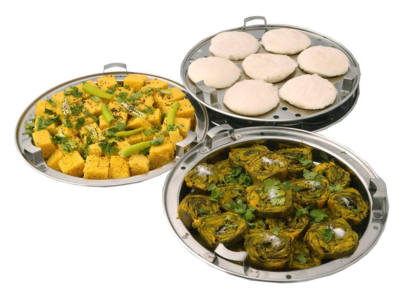 QSEC Stainless Steel Multi Kadai Idli Cooker Steamer With Copper Bottom All-In-One Big Size Dhokla Cooker | 5 Plate 2 Idli | 2 Dhokla | 1 Patra | Momo Steamer | 3 In 1 | Idli Maker Steamer, 6 Liters