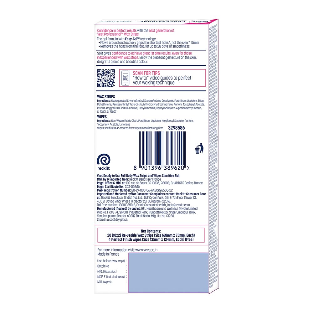 Veet Full Body Waxing Strips Kit For Sensitive Skin (20 Strips)