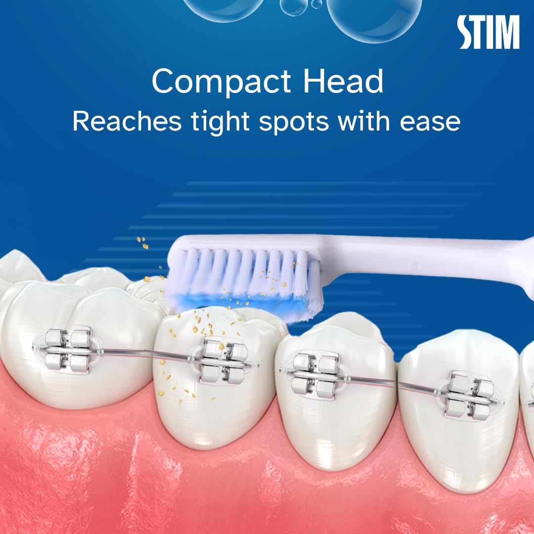 STIM Ortho Mb Toothbrush Pack Of 2 Toothbrush For Braces Super Soft Bristles, adult, manual, Multi-Coloured