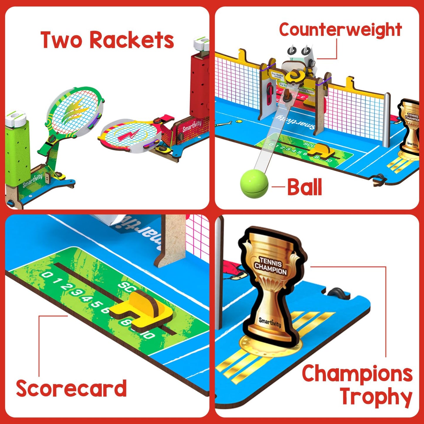 Smartivity Tabletop Tennis Game Kit for Kids 6 to 12, 2-Player STEM Toy with Mechanical Rackets & Scoreboard