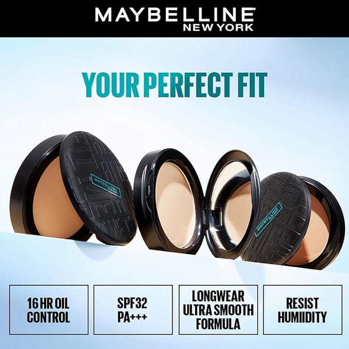 Maybelline New York Compact Powder, With SPF to Protect Skin from Sun, Absorbs Oil, Fit Me, 330 Tofee, 8g