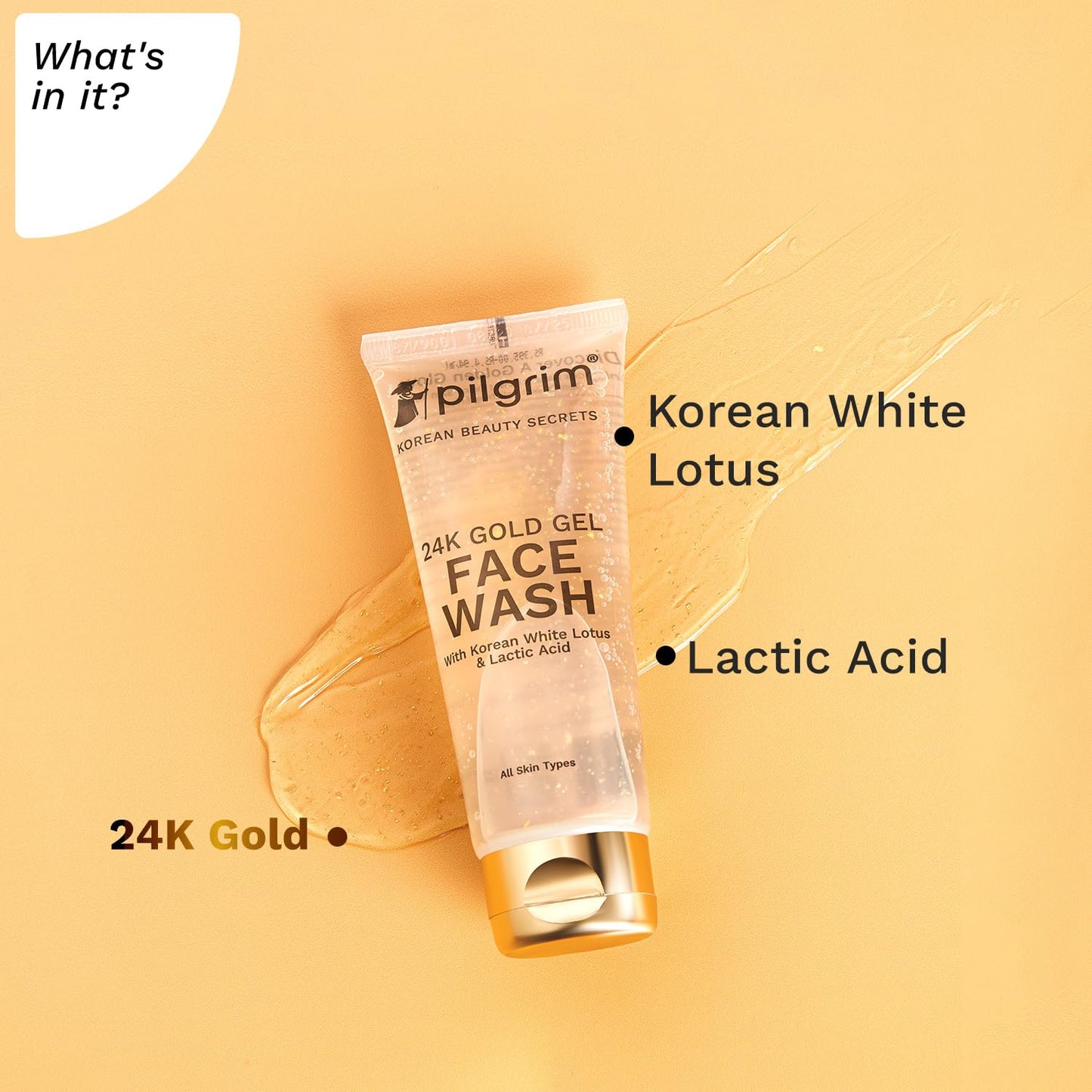 Pilgrim 24k Gold Gel Facewash with Korean White Lotus & Lactic Acid, 80 ml