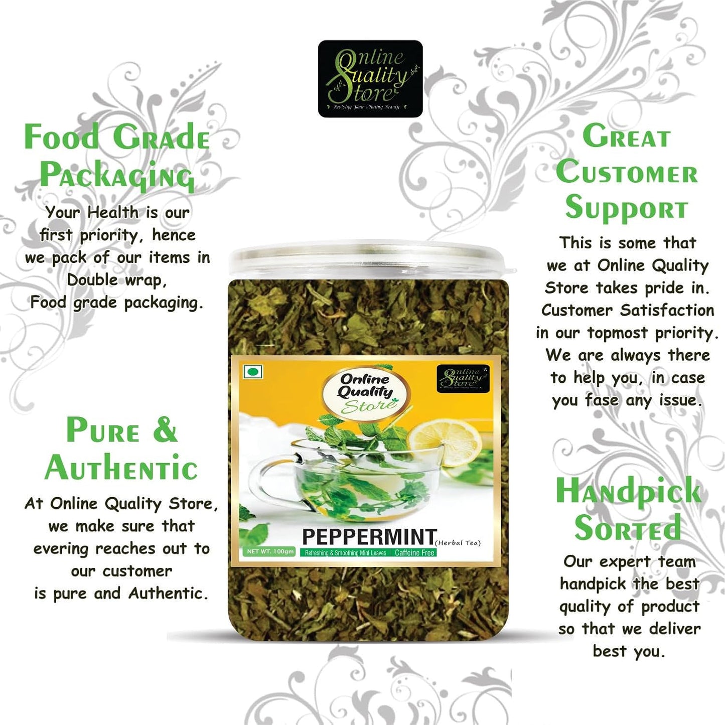 Online Quality Store Peppermint Tea, 100gm Loose Leaf | Peppermint Leaves Herbal Green Tea for Boost Immunity