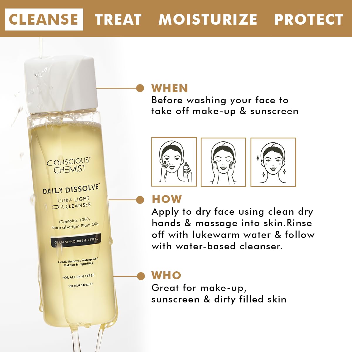 Conscious Chemist Makeup Remover Oil Cleanser, 130 ml, Pack of 2