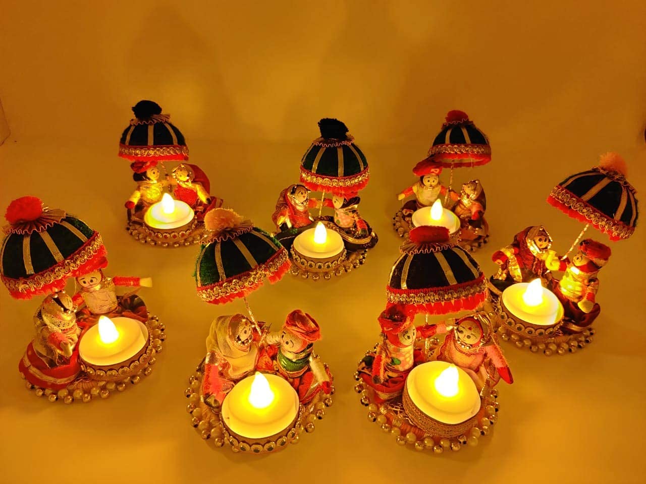 JH Gallery Recycled Material Rajasthani Raja Rani Puppet, Dolls Decorative Tealight Candle Holder, Diwali Decoration Items for Home Décor, Tea Light Candle Holder(Pack of 2)