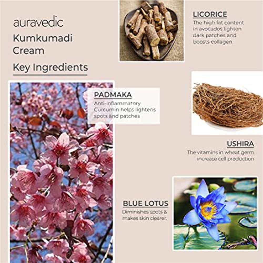 Auravedic Kumkumadi Face Cream For Glowing Skin With Kumkumadi Oil For Face 100g Pigmentation Cream Moisturizer For Dark Spots Detan Blemishes