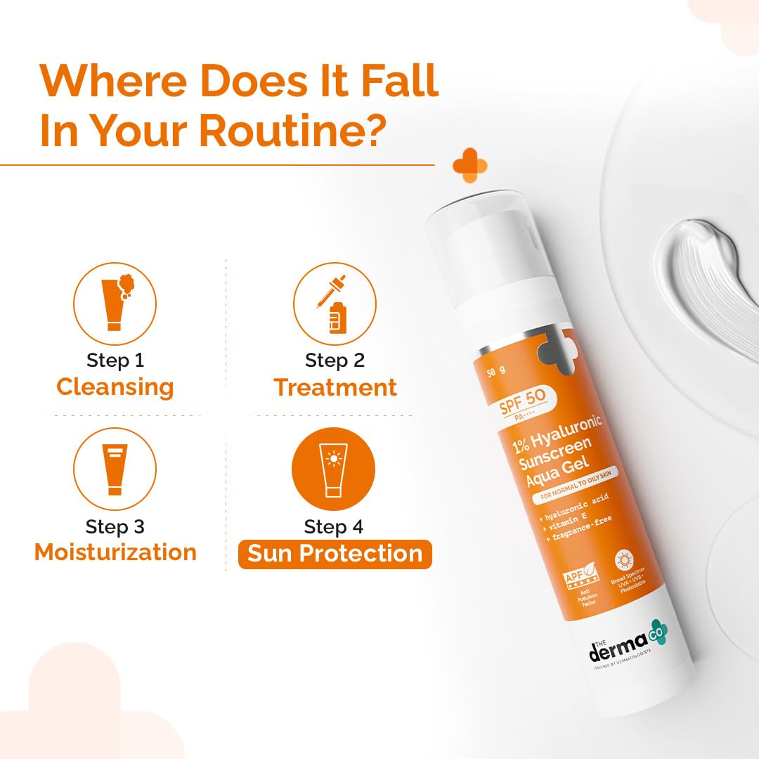 The Derma Co 1% Hyaluronic Sunscreen Aqua Gel SPF 50 PA++++, 50 gm