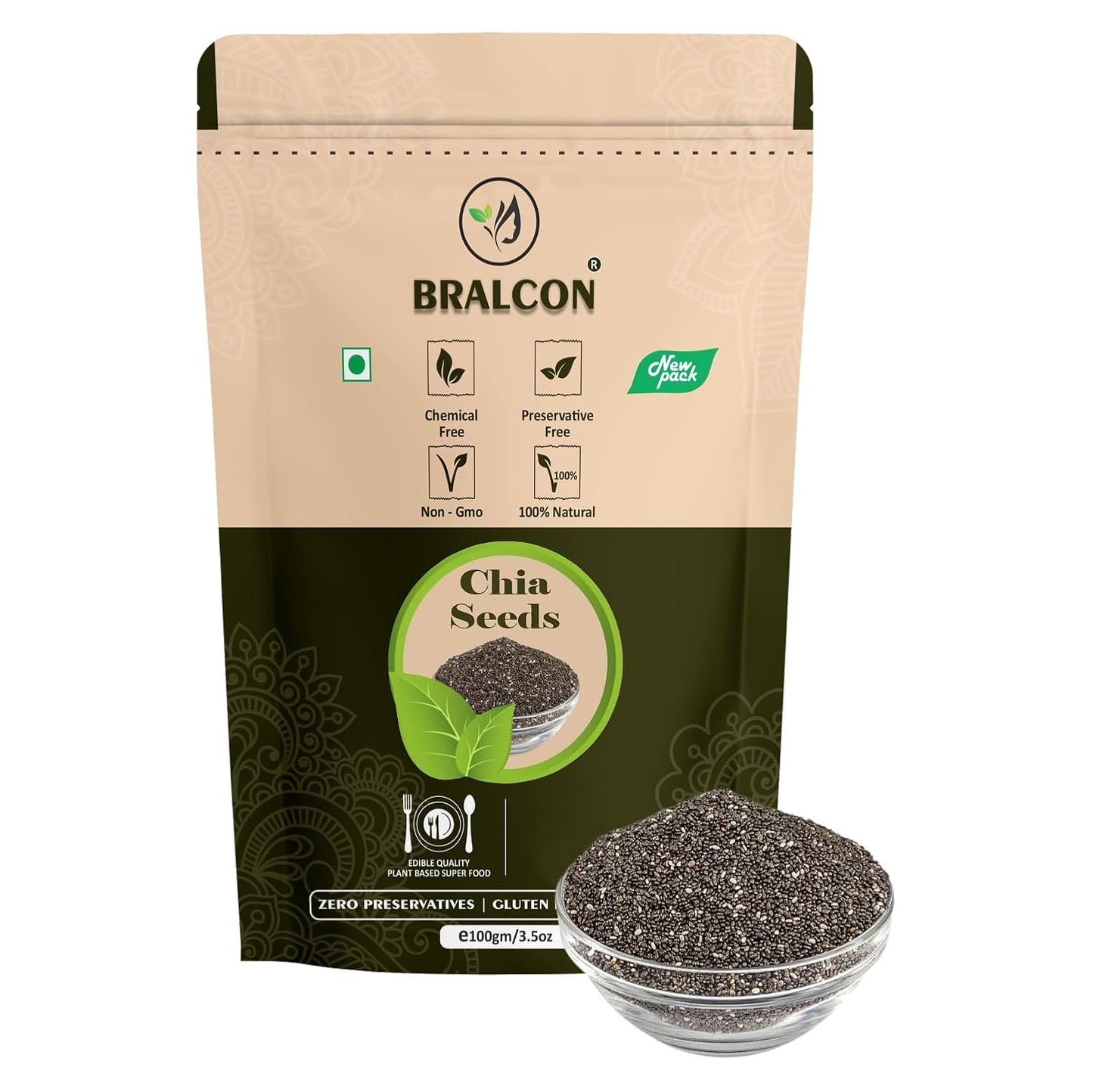 BRALCON Seeds Combo of Chia, Watermelon, Pumpkin, Sunflower, Flax Seeds - 500g (5 x 100g Each Pack) | Unroasted Mix Seeds for eating with Omega 3 and rich in Fiber, Protein for Weight Loss