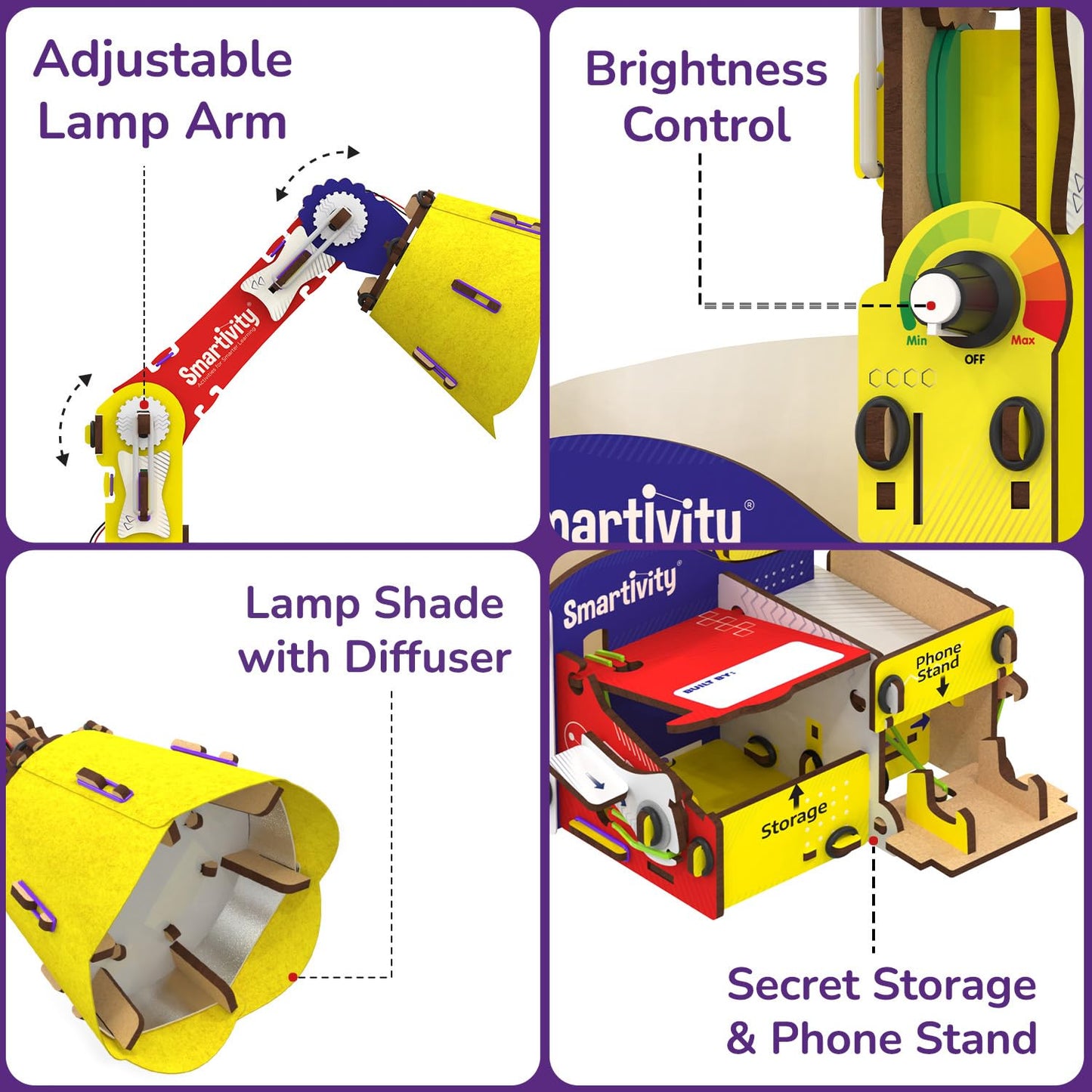 Smartivity DIY Adjustable Table Lamp for Kids Ages 8-14 | USB-C Powered Lamp with Phone Stand & Organizer