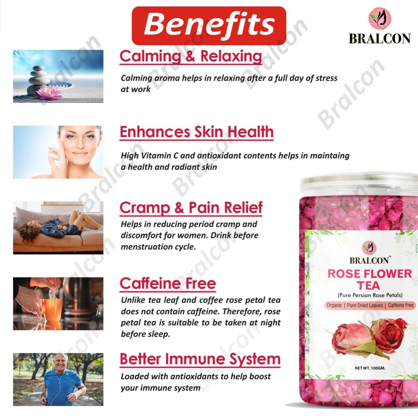 Bralcon Organic Rose Flower Tea, 100 gm, Pure Persian Rose Petals