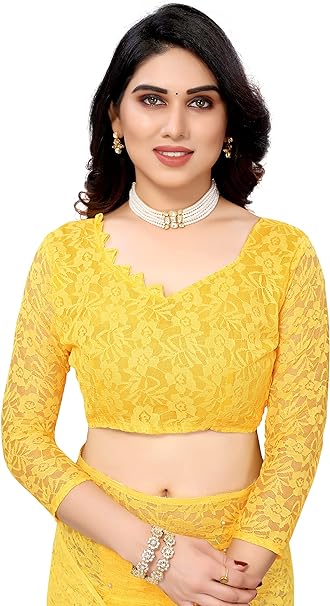 Yashika Womens Solid Net Saree With Blouse Piece