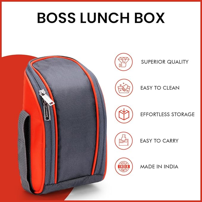 SOPL-OLIVEWARE Boss Stainless Steel Lunch Box, Microwave Safe & Leak Proof, 3 Ineer Steel Containers With Bpa Free Airtight Lids (290ml, 450ml, 600ml), Fabric Bag - Orange, 600ml