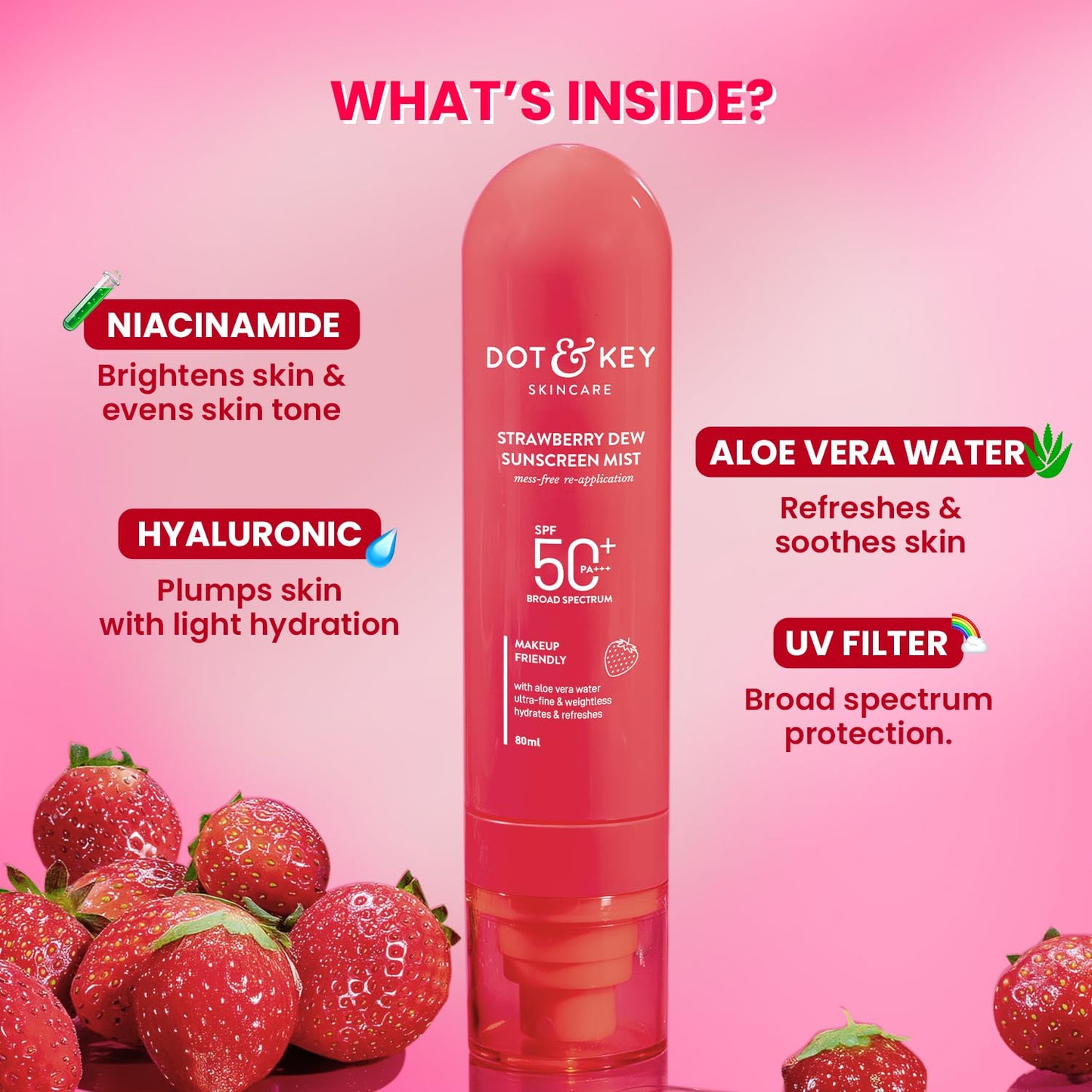Dot & Key Strawberry + Niacinamide Sunscreen Mist SPF 50+ PA+++,80 ml