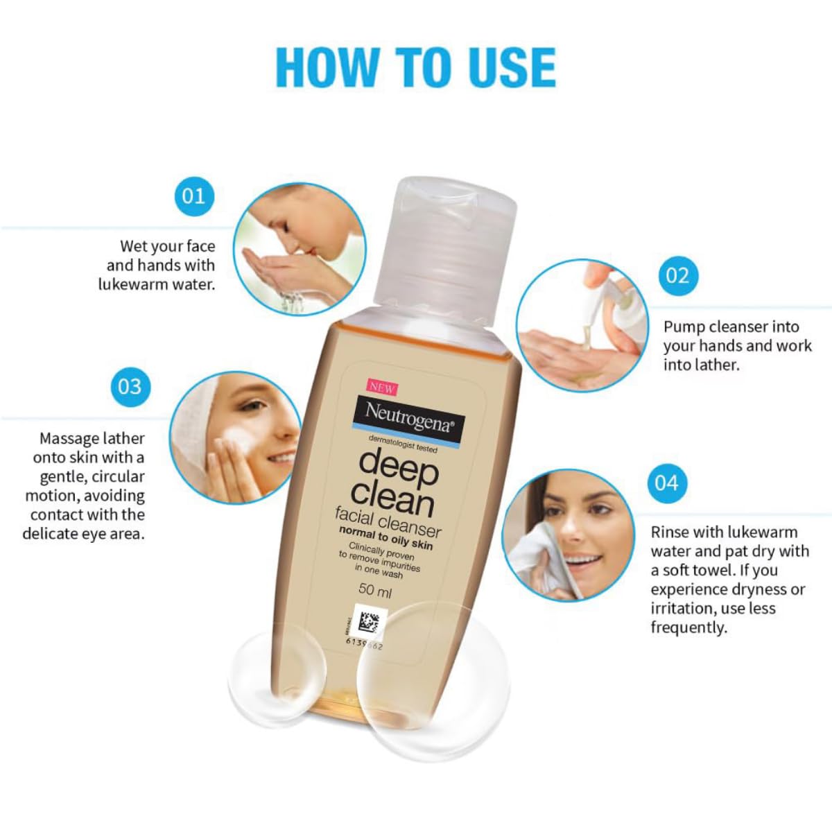 Neutrogena Deep Clean Facial Cleanser, Pack of 4, Each 50 ml