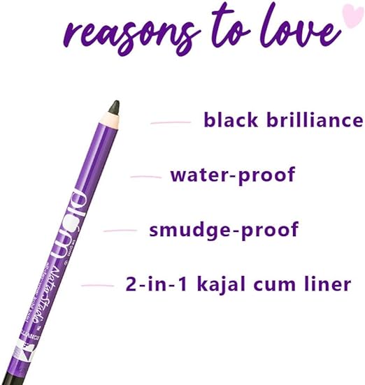 Plum Naturstudio All-Day-Wear Kohl Kajal Matte Finish Black Brilliance Eyeliner Pencil With Free Sharpener | Smudge Proof | Waterproof 2-In-1 Eyeliner + Kajal Makeup Set, 1.2 g