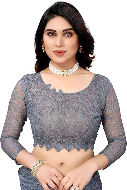 Yashika Womens Solid Net Saree With Blouse Piece