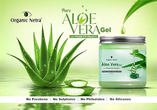 Organic Netra® Pure Aloe Vera Gel With Vitamin C & E | Cold Pressed | For Skin, Face, Hair | Paraben Free | Sulphate Free - 200 gm