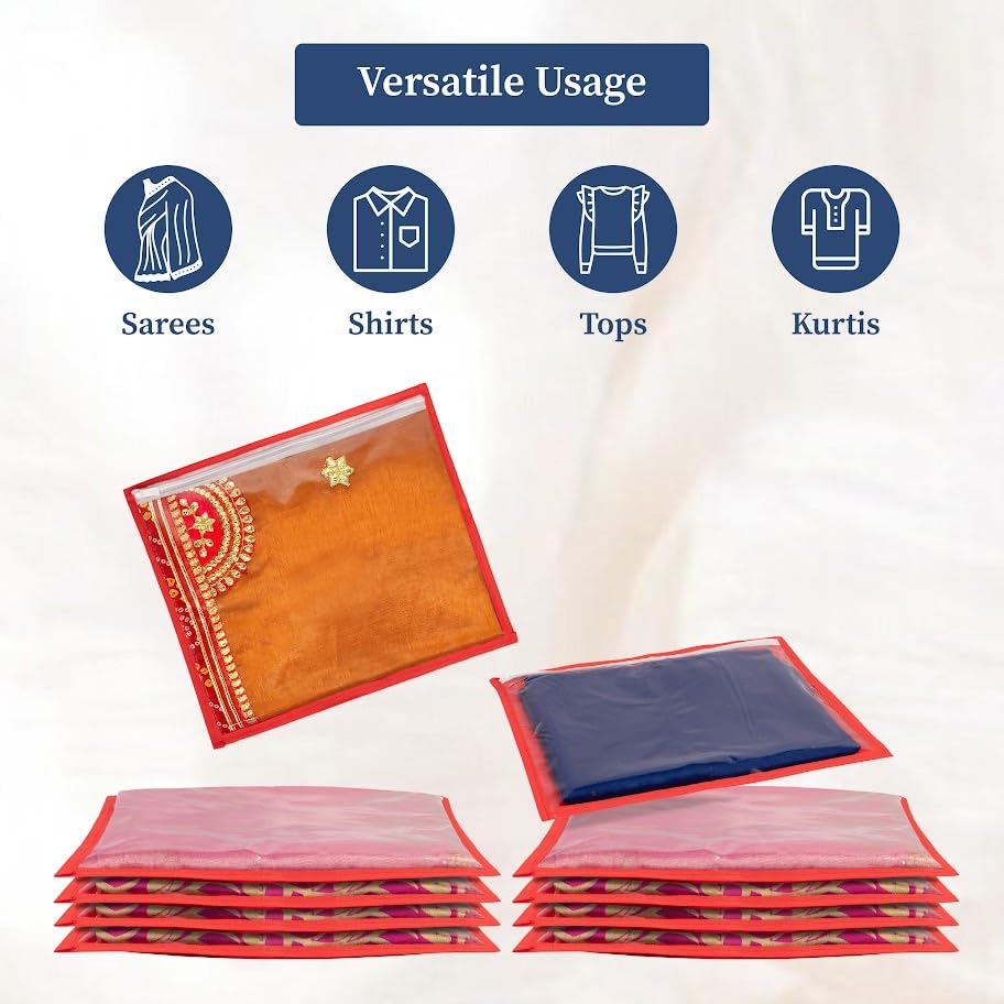 Homestrap Set of 24 Single Saree Covers | Transparent Top, Foldable & Zip Closure