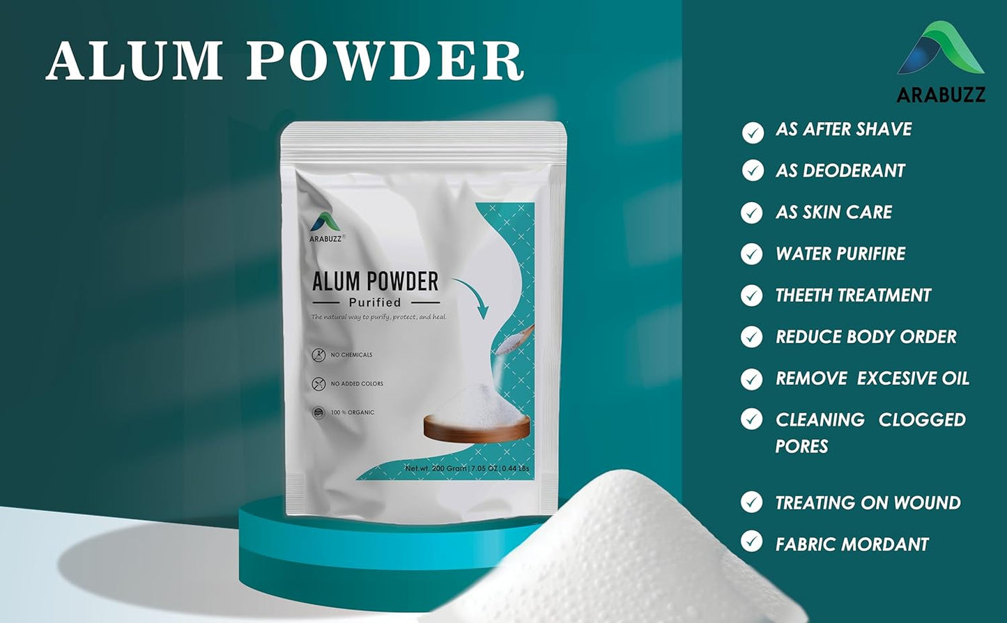 Arabuzz Purified Alum Powder (phitkari) 200 gm (7.05 oz) | 100% Only Alum Powder
