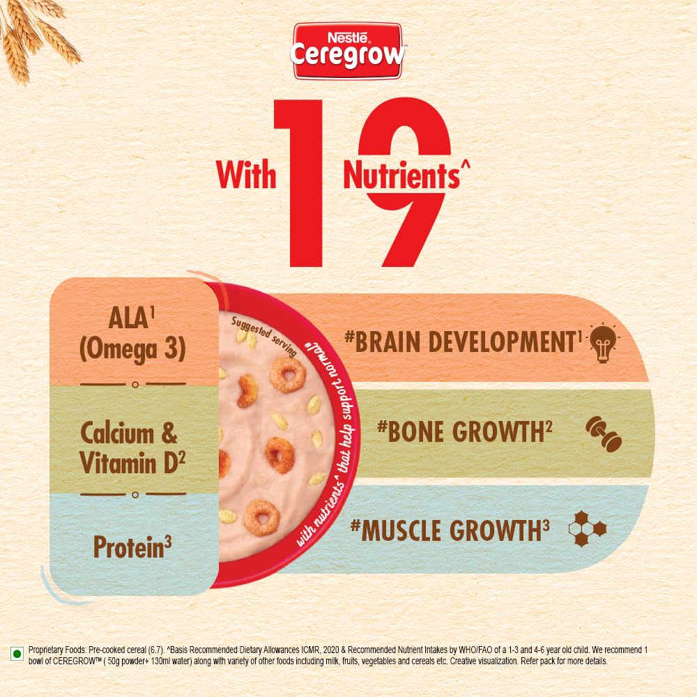 Nestle Ceregrow Multigrain, Milk & Fruits Cereal, Source of Iron,Omega 3, Protein, Calcium, 19 Nutrients, 600 gm