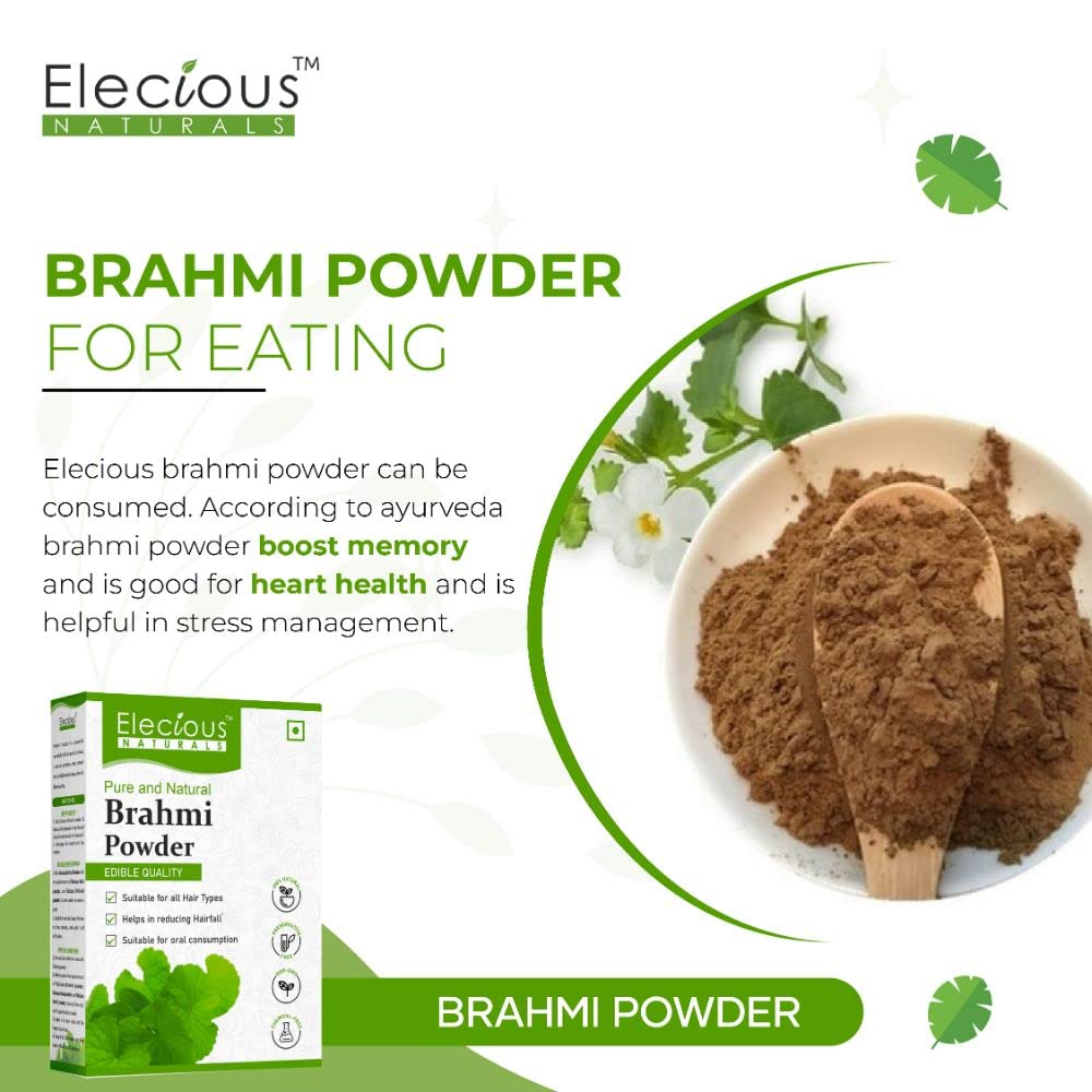 Elecious 100% Brahmi powder for Hair growth (200 grams) and Eating | 100% Natural, No preservative