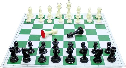 StonKraft 17'' x 17'' Tournament Chess Vinyl Foldable Chess Game with Solid Plastic Pieces (with Extra Queen) - Ideal for Professional Chess Players, Green