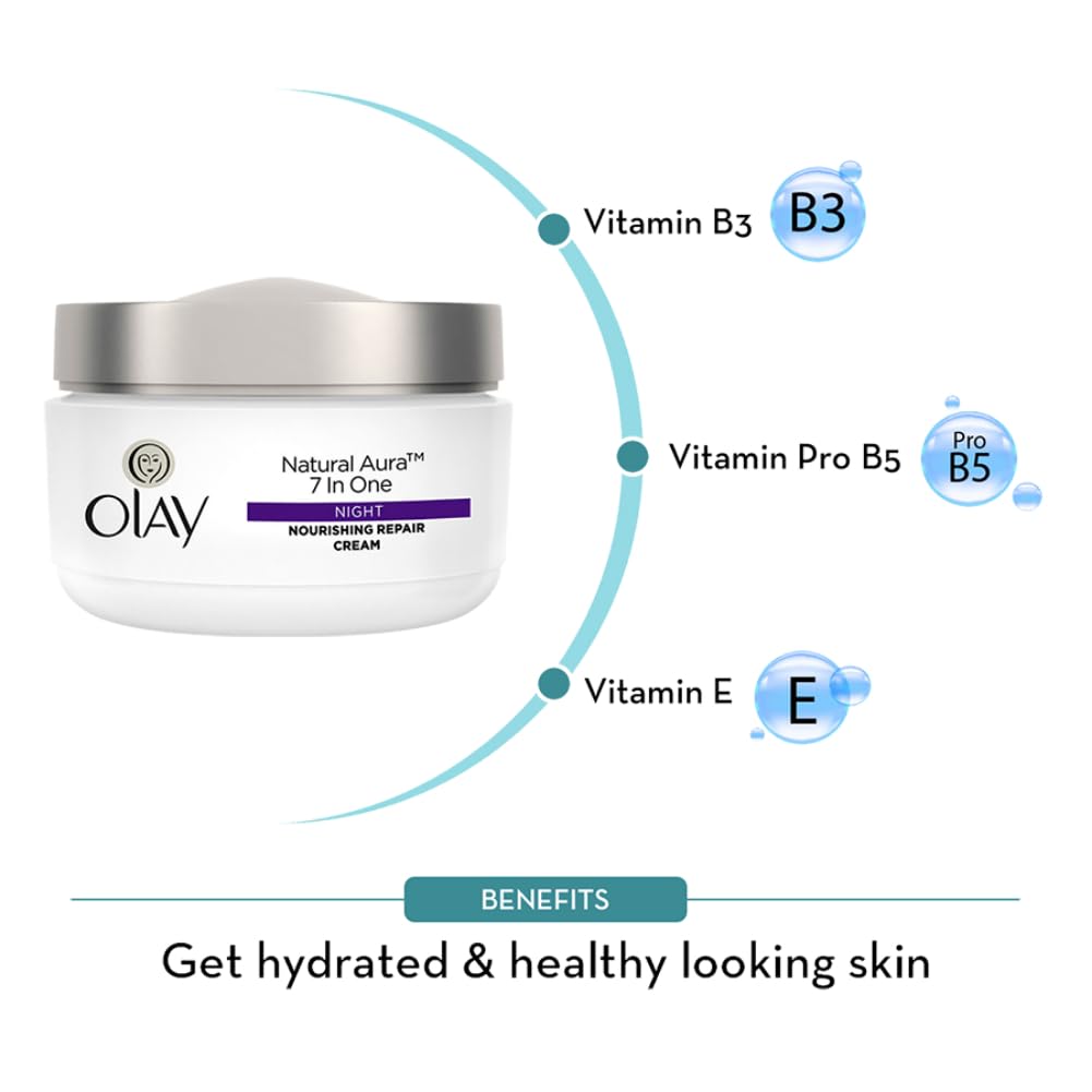 Olay Natural Aura Night Cream | Nourishes Skin for Healthy Glow | Fights 7 Signs of Ageing, 50 gm