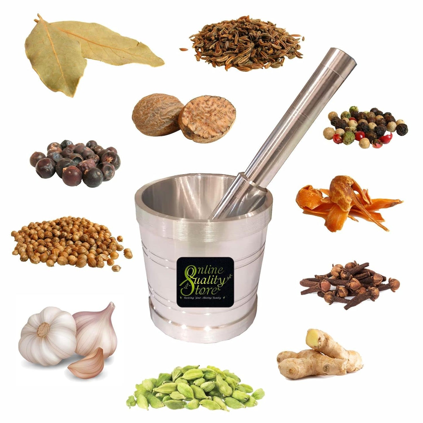Online Quality Store Kitchen Khalbatta Okhli Masher |Mortar and Pestle Set |Aluminium Khal Batta|Imam dasta |Okhli|Musal|Khallad