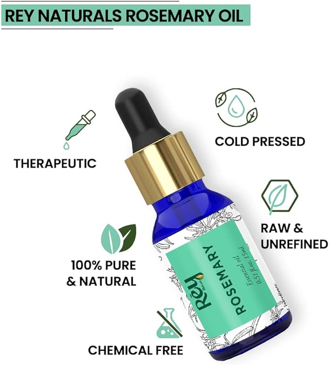 Rey Naturals Rosemary Essential Oil For Hair Growth, Skin And Aroma - 15ml