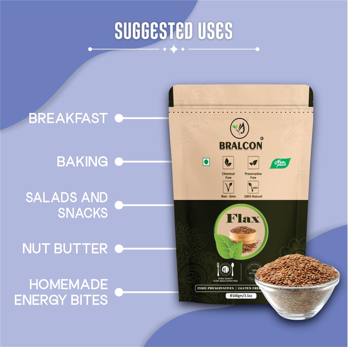 Bralcon Raw Organic Flax Seeds -100 gm