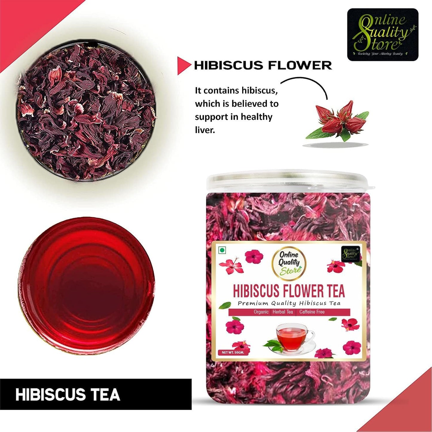 Online Quality Store Natural Hibiscus Flower Tea - 50 gm | Hibiscus tea leaves