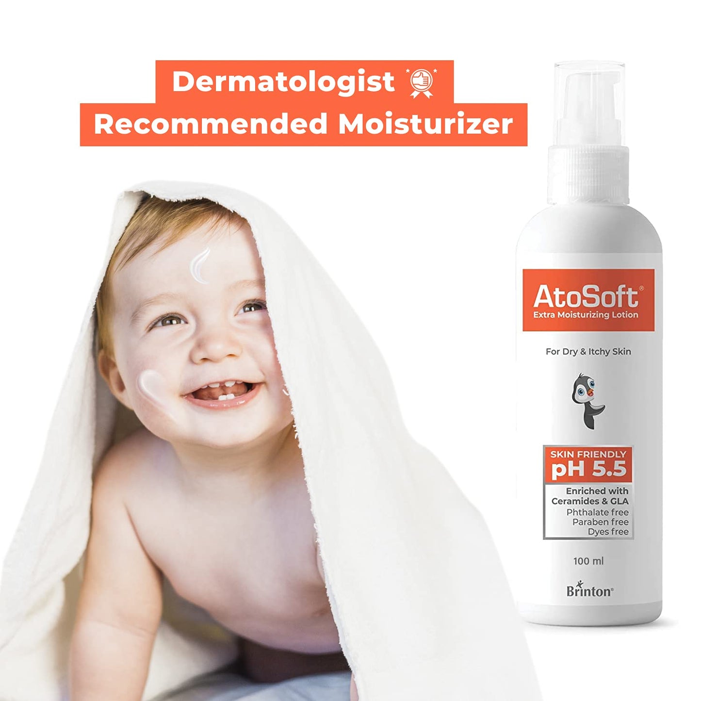 Brinton Atosoft Extra Moisturizing Baby Lotion for Sensitive Skin pH 5.5, 100 ml