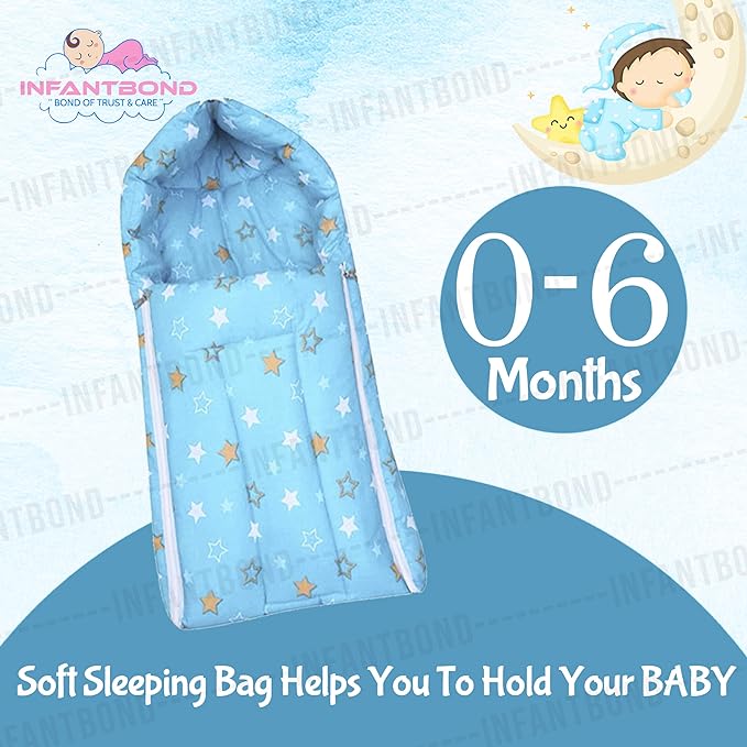 Infantbond Baby Sleeping Essential Reversible Nest | Mattress with Net | Carry Bag(0-6 Months) (Blue)