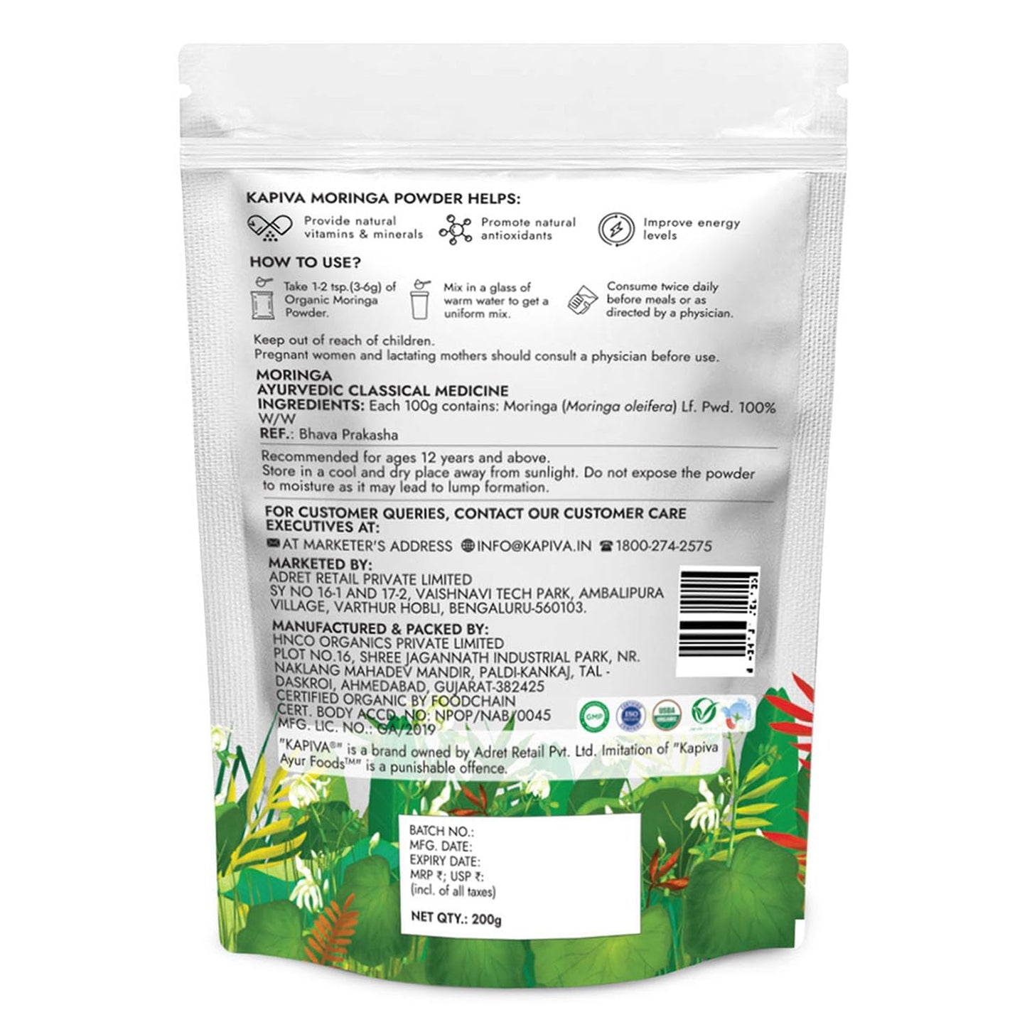 Kapiva Certified Organic Moringa Powder, 200 gm