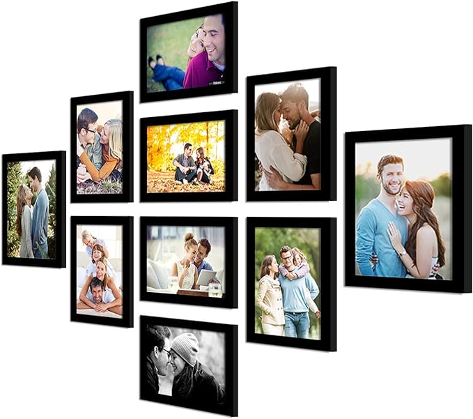 Art Street Photo Frame For Wall Set Of 10 Black Picture Frames For Home Decoration, Wall Decor Ecoseries -Size -6X8,5X7 Inches,Medium Density Fibreboard;Synthetic Wood;Plexiglass, Rectangular