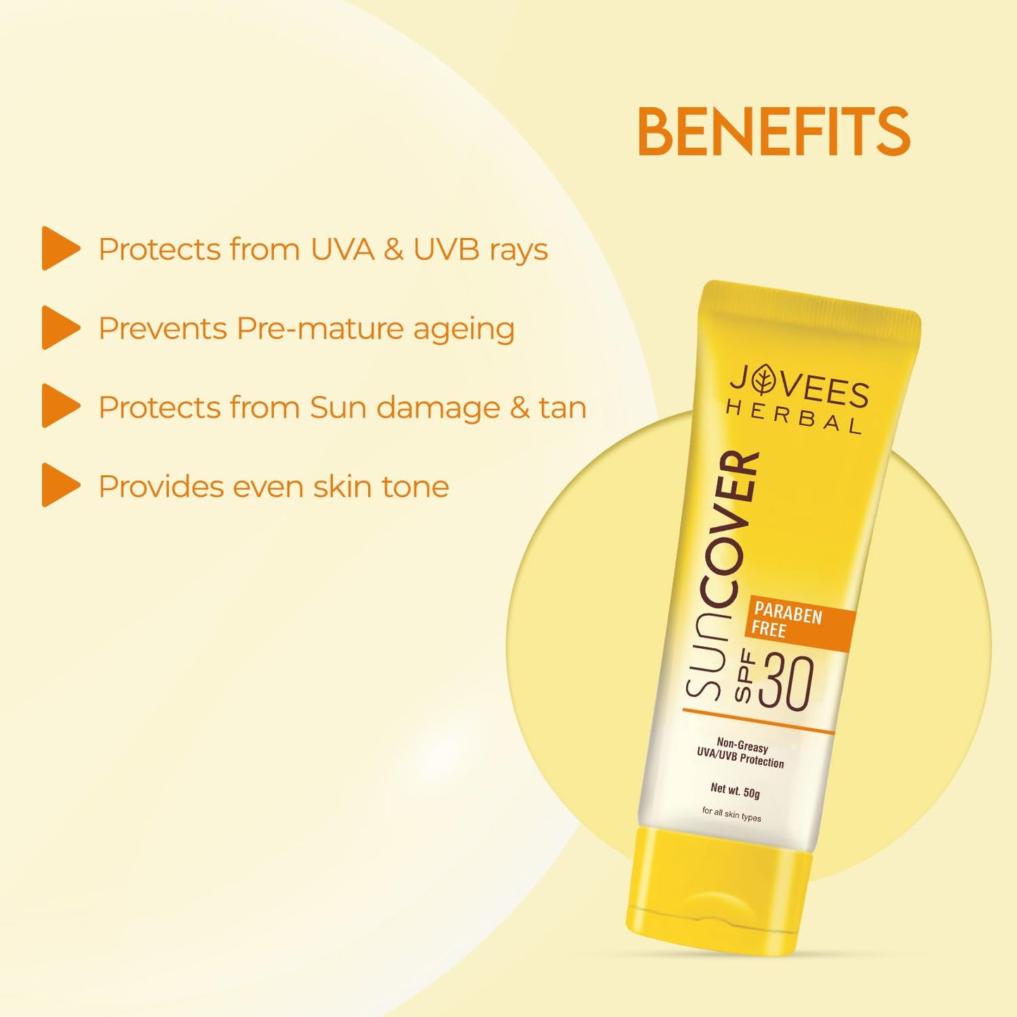 Jovees Herbal Sandalwood Natural Sun Cover SPF 30, 50 gm Pack of 2