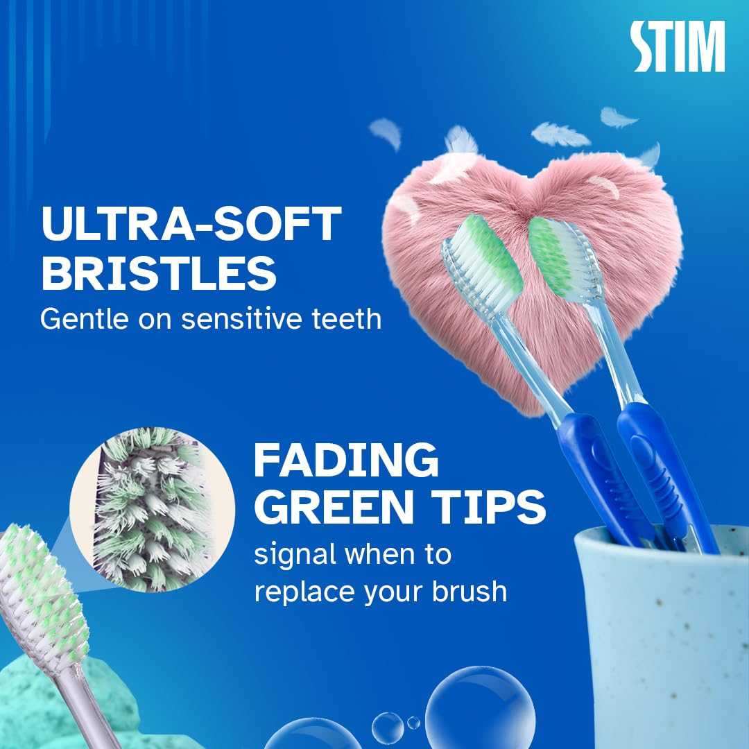 STIM Silky | Ultra soft toothbrush | Extra gentle bristles | Cleans along the gum line | Cleans till 3rd Molar - Pack of 3