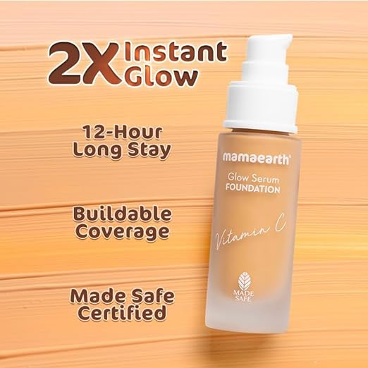 Mamaearth Glow Serum Foundation Lotion with Vitamin C & Turmeric for 12-Hour Long Stay- 03 Nude Glow - 30 ml Dewy Finish