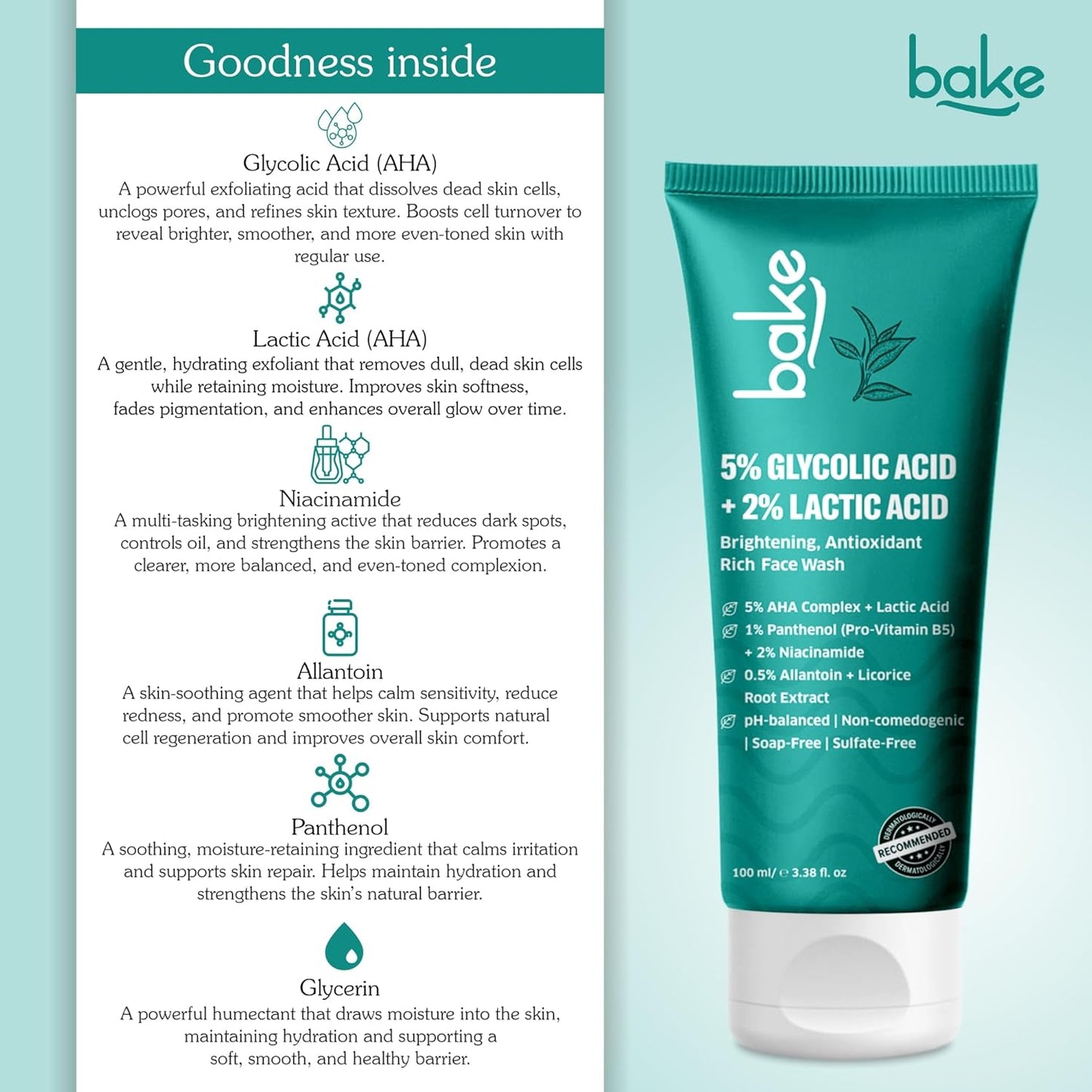 Bake 5% Glycolic Acid Face Wash, Glowing Face Wash - 100 ml