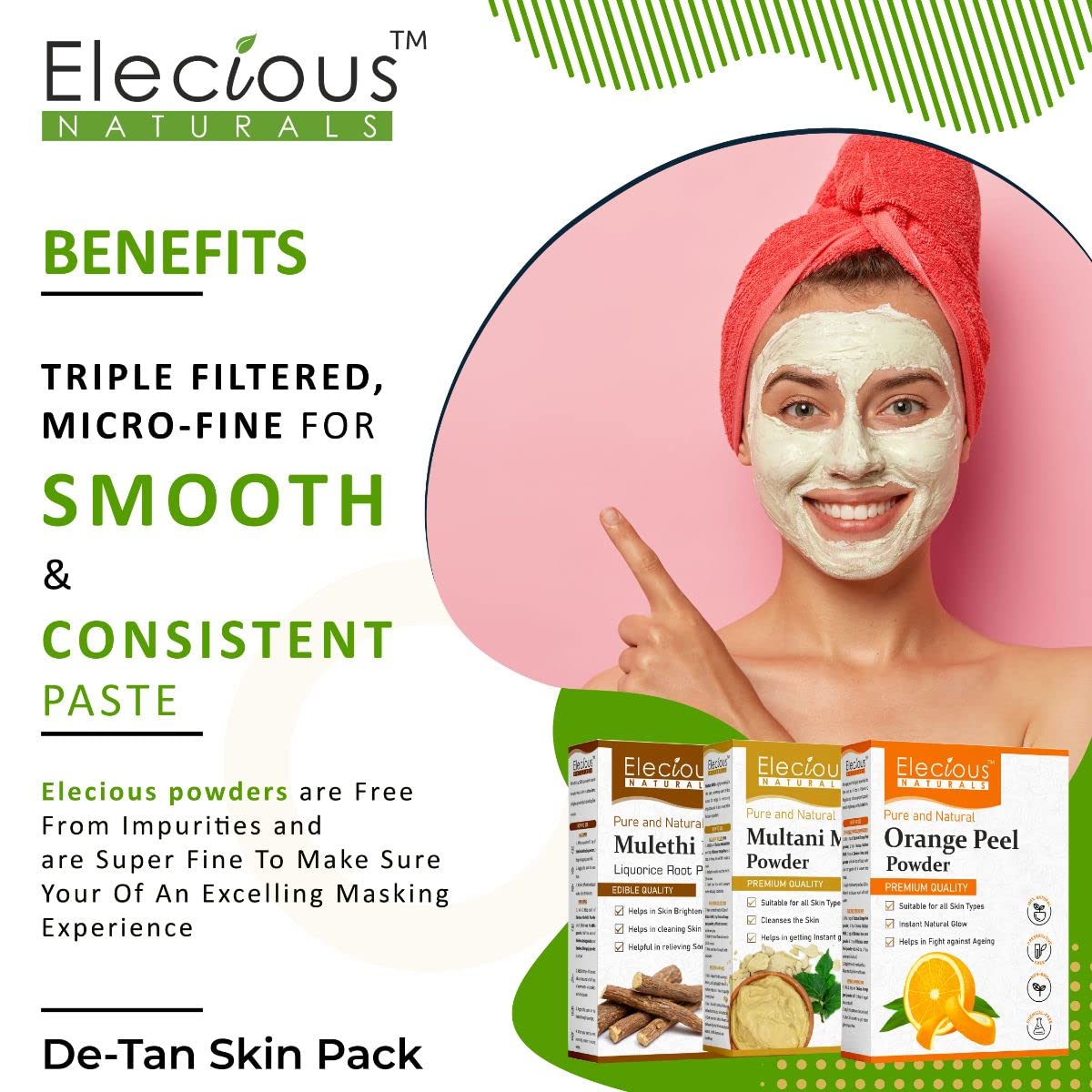 Elecious Mulethi Powder, Multani Powder and Orange Peel Powder Combo (200 grams each = 600 gm