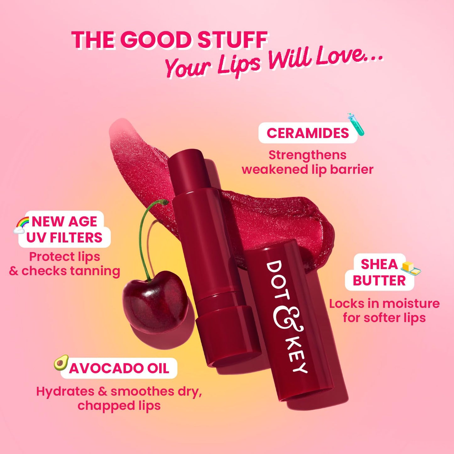 Dot & Key Barrier Repair Hydrating Lip Balm SPF 50 | Cherry Crimson | 4.5 gm