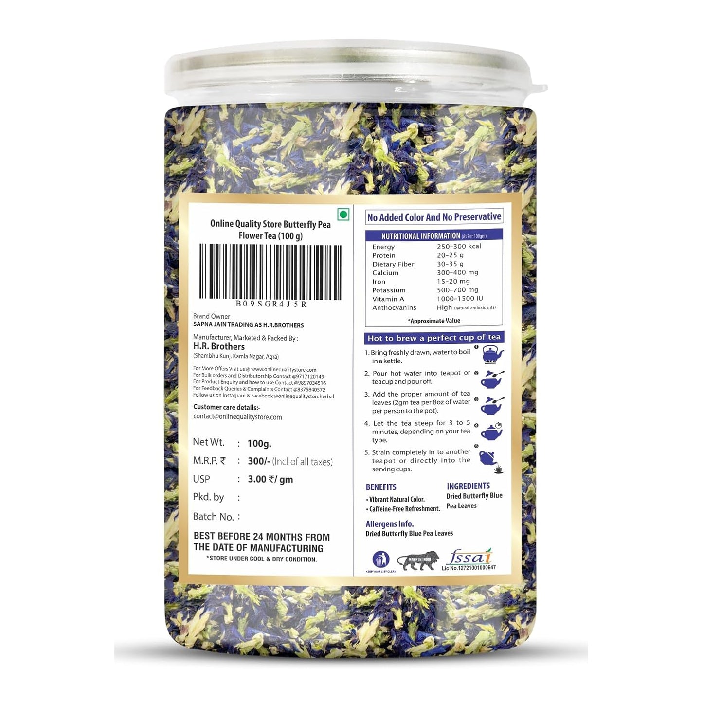 Online Quality Store Hibiscus Flower Tea, Butterfly Pea, Chamomile, Lemongrass - 400 gm