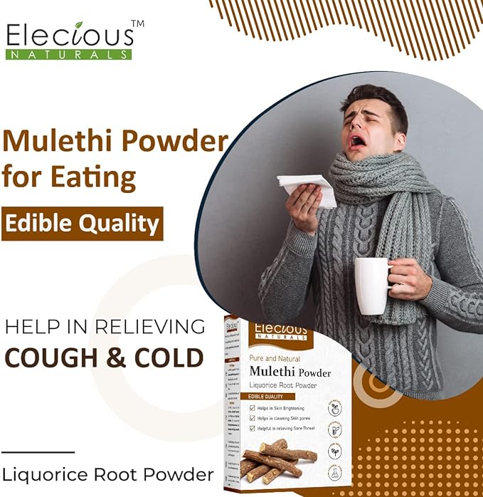 Elecious Mulethi Powder For Body, Skin, Face and Hair (200g), Skin Whitening | Yashtimadhu Powder, Liquorice Powder for Eating