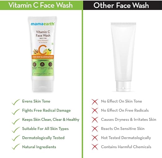 Mamaearth Vitamin C Face Wash with Vitamin C and Turmeric for Illumination Best For Dry | Oily | Sensitive | Normal Skin (100 ml)