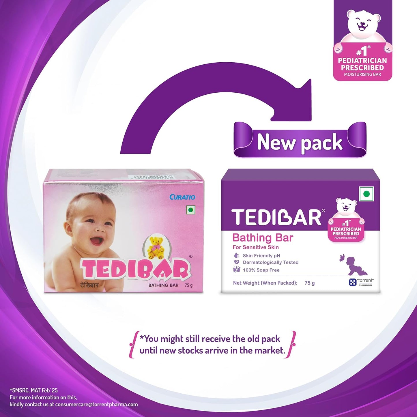 Tedibar Moisturising Baby Bathing Bar 75g (Pack of 1) 100% Soap Free No. 1* Pediatrician Prescribed Moisturising Bar - By Torrent Pharma